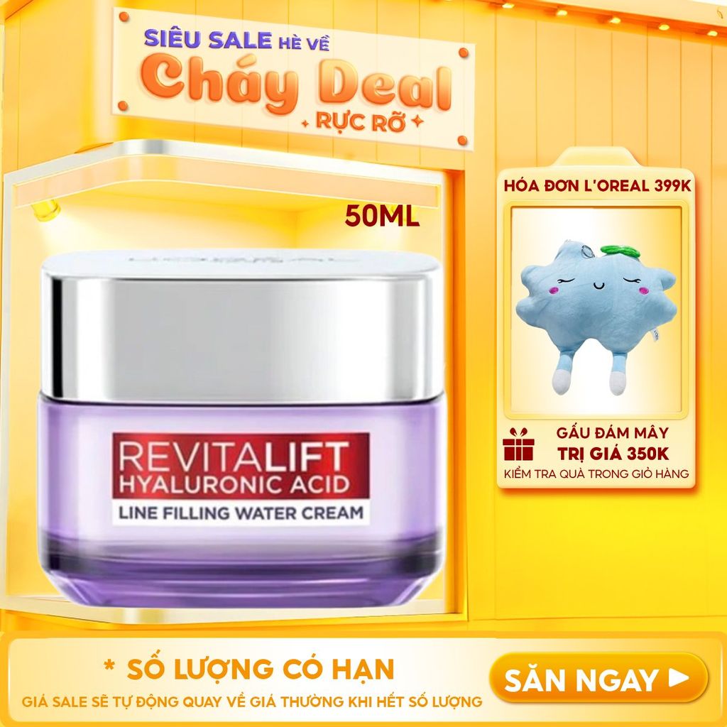 Kem Dưỡng L'oreal Cấp Ẩm, Cải Thiện Nếp Nhăn Revitalift Hyaluronic Acid Line Filling Water Cream