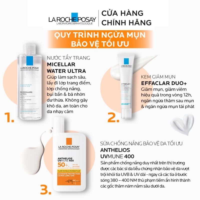 Kem Chống Nắng Dạng Sữa, Bảo Vệ Da Khỏi UVA Dài, Ngăn Ngừa Thâm Nám La Roche-Posay Anthelios UVMune 400 Invisible Fluid SPF50+ 50ml