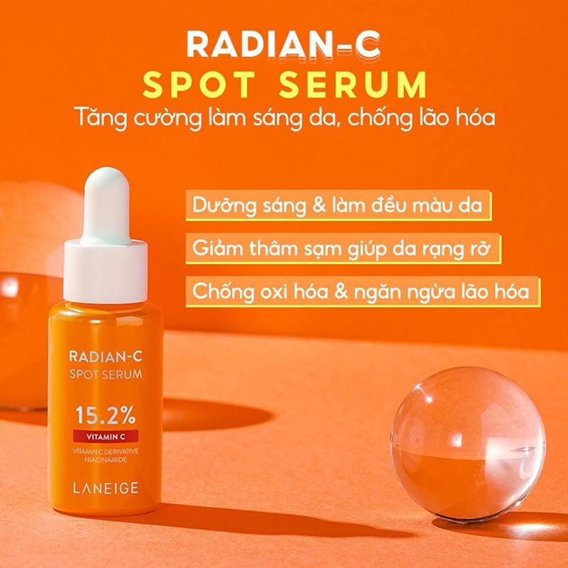 Serum Laneige Tinh Chất Dưỡng Trắng Da, Giảm Đốm Nâu, Thâm Nám, Ngăn Ngừa Lõa Hóa Laneige Radian-C Spot Serum 10g