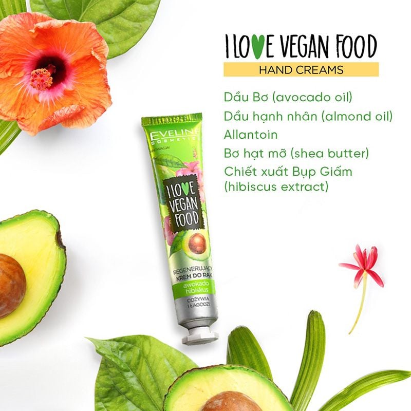 Kem Dưỡng Da Tay Eveline Cosmetics Chiết Xuất Tự Nhiên Dưỡng Da Mềm Mại I Love Vegan Food Hand Cream 50ml