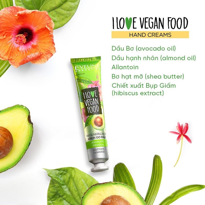 Kem Dưỡng Da Tay Chiết Xuất Tự Nhiên Dưỡng Da Mềm Mại Eveline Cosmetics I Love Vegan Food Hand Cream 50ml