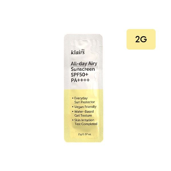 Kem Chống Nắng Mỏng Nhẹ, Cấp Ẩm Cho Da Klairs All Day Airy Sunscreen SPF50+ PA++++ 50g