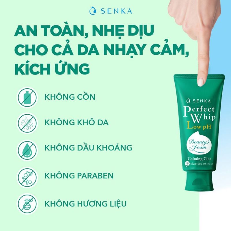 Sữa Rửa Mặt Lành Tính Chiết Xuất Rau Má Senka Perfect Whip Low pH Calming Cica 100g