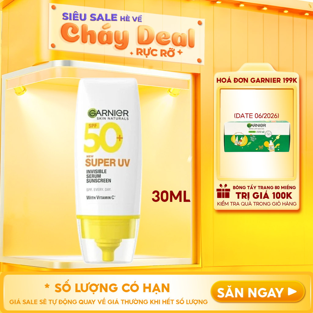 Serum Chống Nắng Garnier Mỏng Nhẹ Skin Naturals Super UV Invisible Serum Sunscreen SPF50+/PA++++
