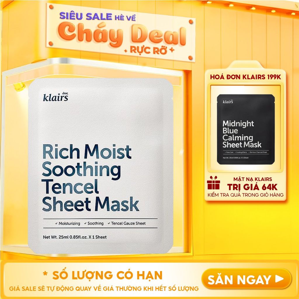 Mặt Nạ Klairs Dưỡng Ẩm, Bảo Vệ Da Khỏe Mạnh Rich Moist Soothing Tencel Sheet Mask