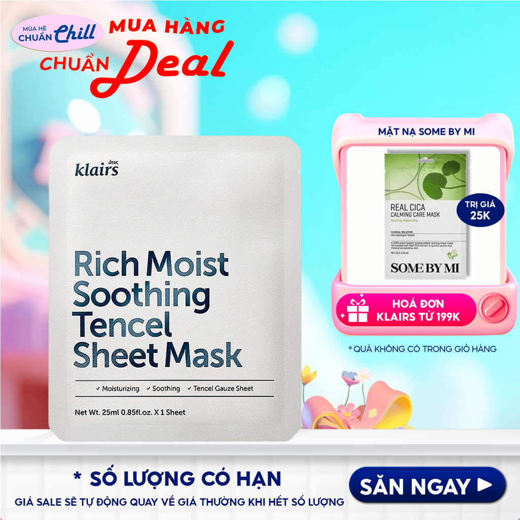 Mặt Nạ Dưỡng Ẩm, Bảo Vệ Da Khỏe Mạnh Klairs Rich Moist Soothing Tencel Sheet Mask