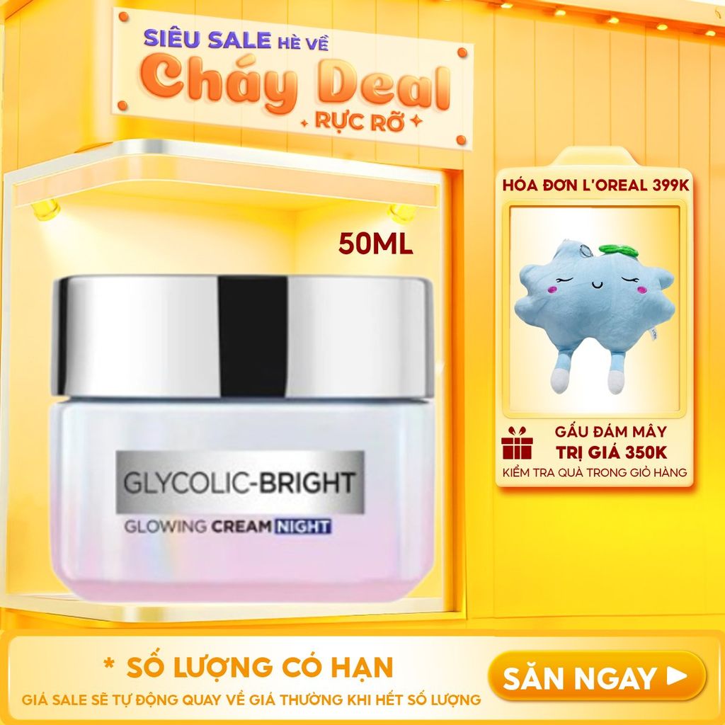 Kem Dưỡng Da L'Oreal Hỗ Trợ Mờ Thâm Nám Ban Đêm Glycolic Bright Glowing Cream Night 50ml