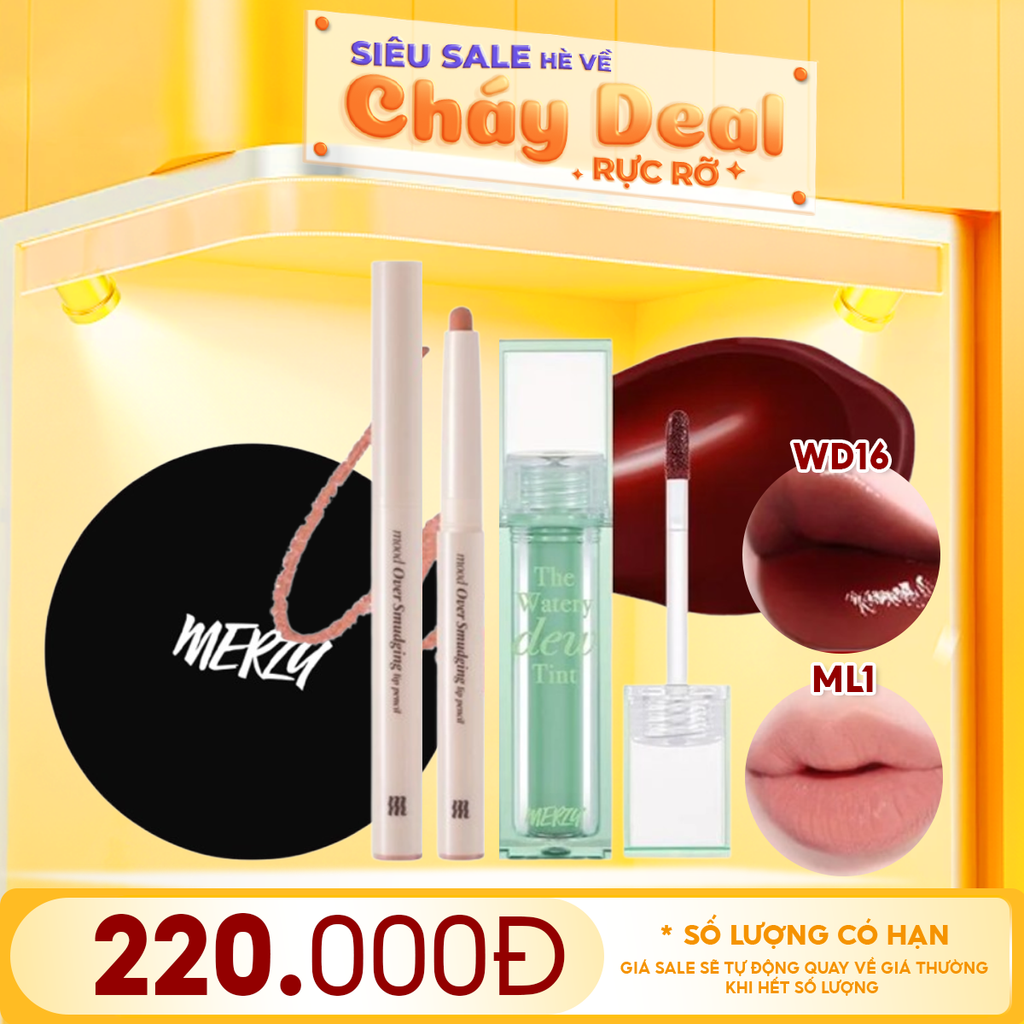 Combo Merzy 3 Sản Phẩm: Son Tint Bóng Dạng Thạch Merzy The Watery Dew Tint #WD16 + Chì Kẻ Viền Môi Merzy Mood Over Smudging Lip Pencil #ML1 + Gương Tròn Merzy