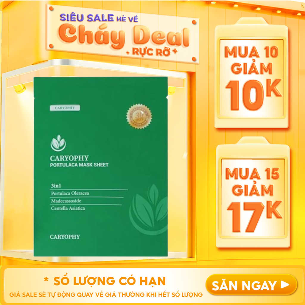 Mặt Nạ Miếng Caryophy Làm Dịu, Hỗ Trợ Phục Hồi Dành Cho Da Dầu Mụn Portulaca Mask Sheet