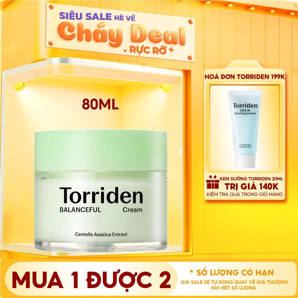 Kem Dưỡng Torriden Cấp Ẩm, Làm Dịu Da Chiết Xuất Rau Má Balanceful Cica Cream 80ml