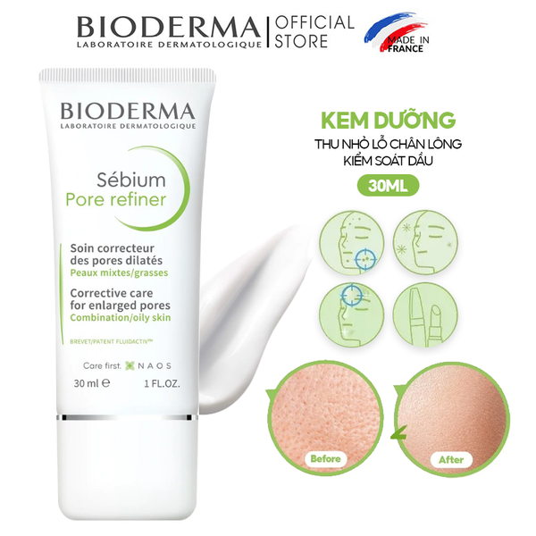  Kem Dưỡng Bioderma Thu Nhỏ Lỗ Chân Lông, Kiểm Soát Dầu Sebium Pore Refiner 30ml 