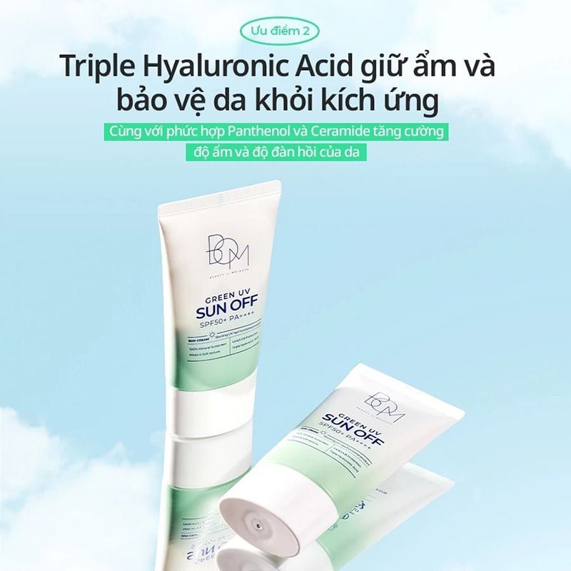 Kem Chống Nắng B.O.M Dưỡng Ẩm Nhẹ Dịu Cho Mọi Loại Da Green UV Sun Off SPF50+/PA++++ 50ml