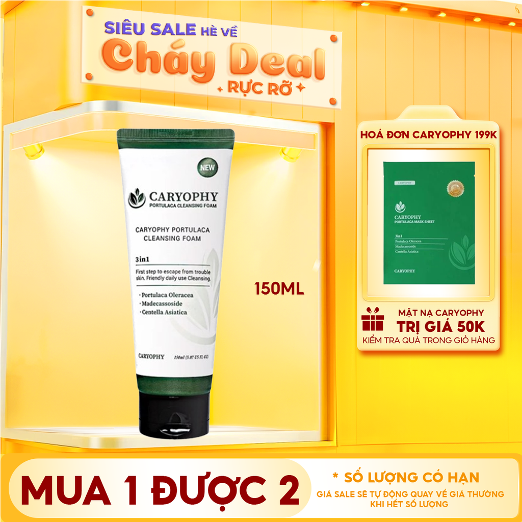Sữa Rửa Mặt Caryophy Làm Sạch Sâu, Phục Hồi Da Portulaca Cleansing Foam 150ml