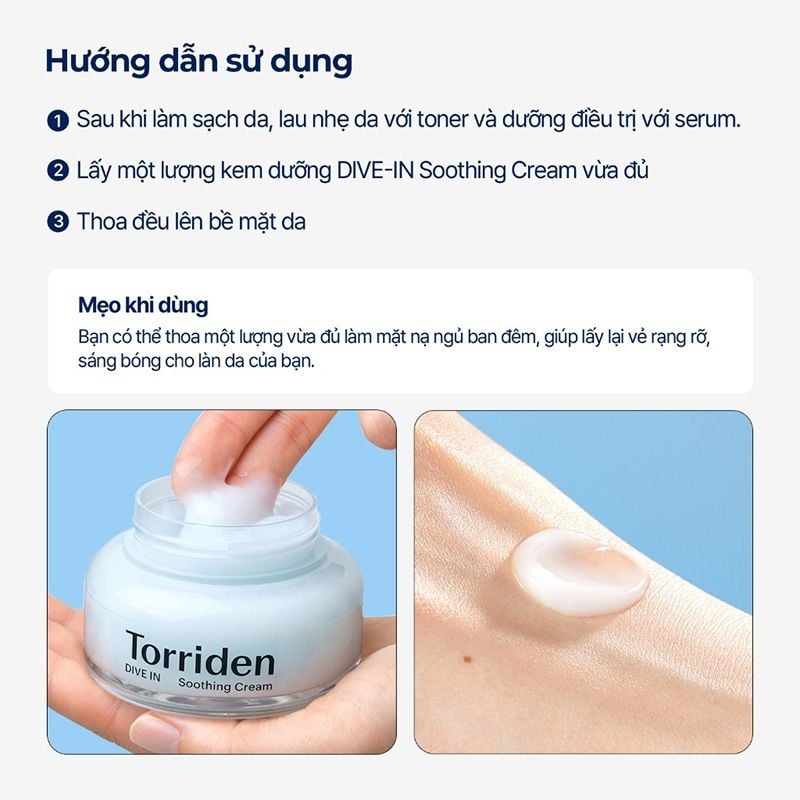 Kem Dưỡng Torriden Làm Dịu, Dưỡng Ẩm, Căng Mịn Da Dive-In Low Molecular Hyaluronic Acid Soothing Cream 100ml