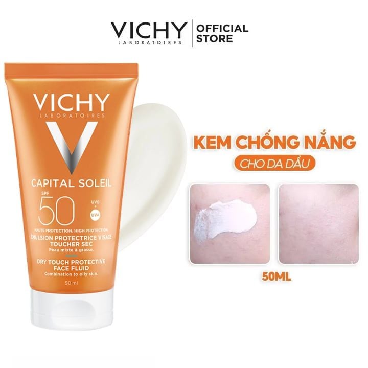 Kem Chống Nắng Cho Da Dầu, Không Nhờn Rít Vichy Ideal Soleil Mattifying Face Fluid Dry Touch SPF50+ 50ml