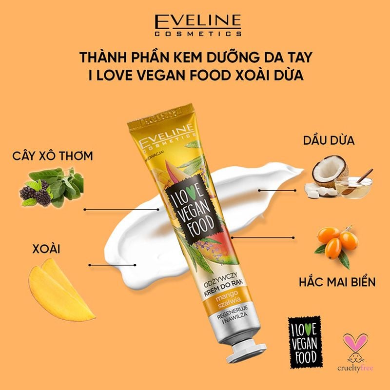 Kem Dưỡng Da Tay Chiết Xuất Tự Nhiên Dưỡng Da Mềm Mại Eveline Cosmetics I Love Vegan Food Hand Cream 50ml