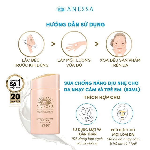 Kem Chống Nắng Dạng Sữa Dịu Nhẹ Cho Da Dễ Kích Ứng Anessa Perfect UV Sunscreen Mild Milk A SPF 50+/PA++++