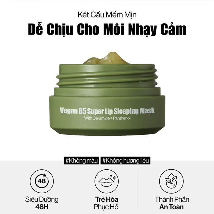 Mặt Nạ Ngủ Môi Glamrr Q Thuần Chay Cấp Ẩm, Trẻ Hóa Môi Vegan B5 Super Lip Sleeping Mask 10ml