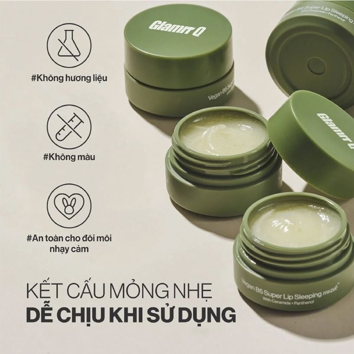 Mặt Nạ Ngủ Môi Glamrr Q Thuần Chay Cấp Ẩm, Trẻ Hóa Môi Vegan B5 Super Lip Sleeping Mask 10ml