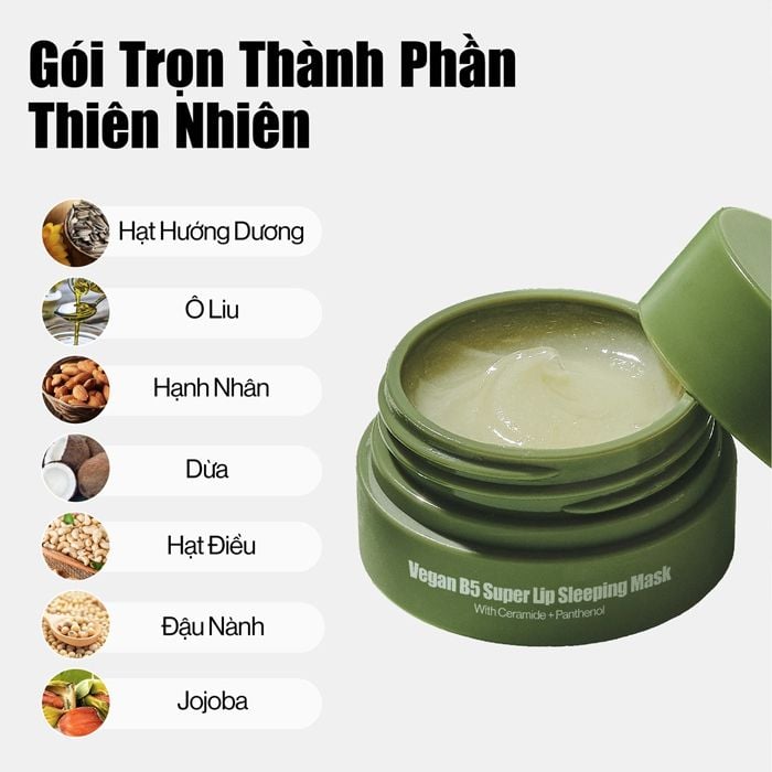 Mặt Nạ Ngủ Môi Glamrr Q Thuần Chay Cấp Ẩm, Trẻ Hóa Môi Vegan B5 Super Lip Sleeping Mask 10ml