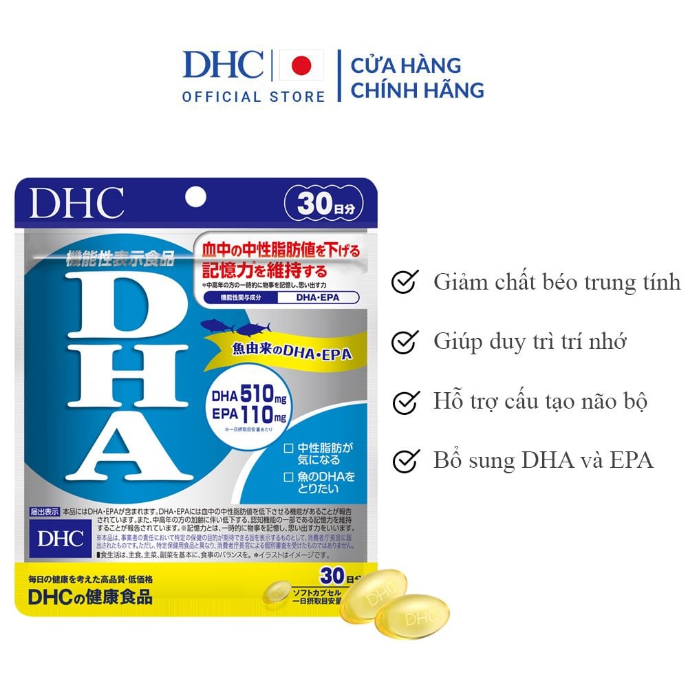 [Gói 120 Viên/ 30 Ngày] Viên Uống Hỗ Trợ Bổ Não, Cải Thiện Trí Nhớ, Bổ Mắt, Làm Đẹp Da DHC DHA