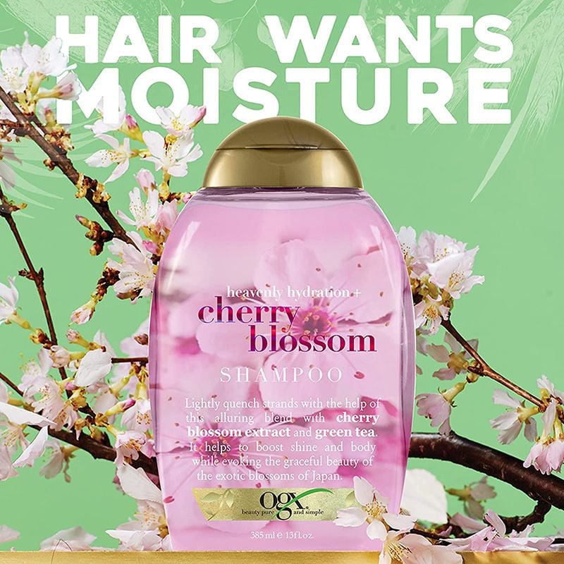 Dầu Gội Cấp Ẩm, Giảm Dầu Nhờn & Ngứa, Chiết Xuất Hoa Anh Đào OGX Heavenly Hydration + Cherry Blossom Shampoo 385ml