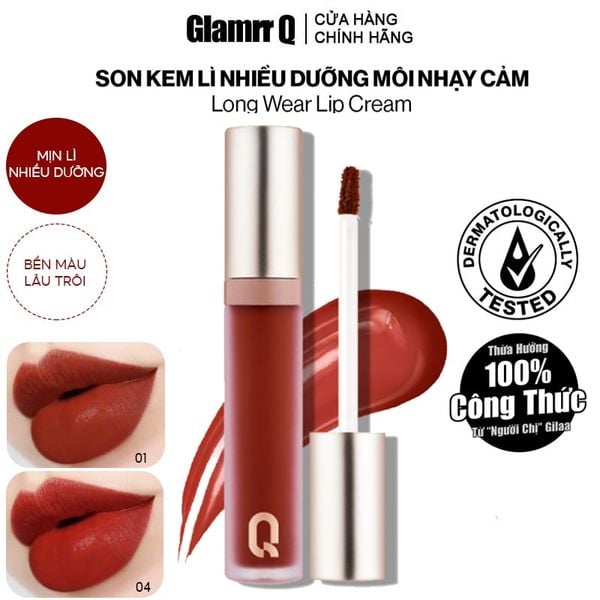  Son Kem Glamrr Q Mịn Lì, Lâu Trôi, Mịn Mượt Nhẹ Môi Long Wear Lip Cream 5g 