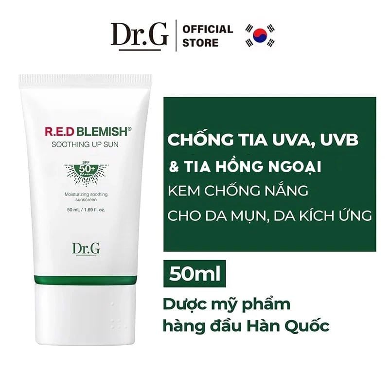 Kem Chống Nắng, Chống Tia Hồng Ngoại, Quang Phổ Rộng Cho Da Mụn Nhạy Cảm Dr.G R.E.D Blemish Soothing Up Sun SPF50+ PA++++ 50ml