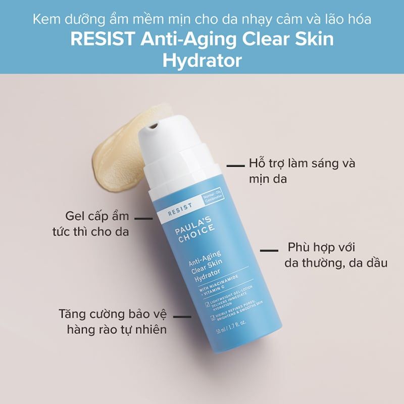 Kem Dưỡng Ẩm Ngăn Ngừa Lão Hóa, Làm Đều Màu Da Paula's Choice Resist Anti-Aging Clear Skin Hydrator 50ml