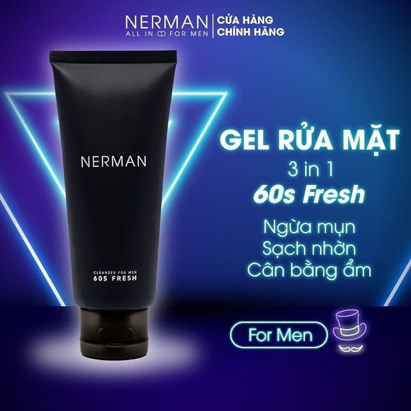 Gel Rửa Mặt Nerman Sạch Nhờn, Ngừa Mụn Cho Nam Curcumin 60s Fresh 100ml