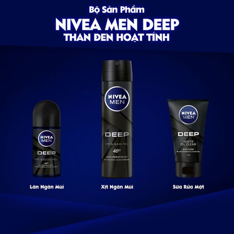 Sửa Rửa Mặt Than Hoạt Tính Làm Sạch Sâu Nivea Men Deep Brightening Oil Clear + Detox Mud Foam 100g