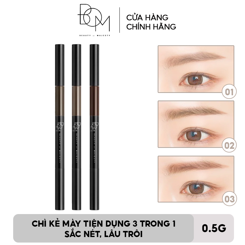 Chì Kẻ Mày Tiện Dụng 3 Trong 1 Sắc Nét, Lâu Trôi B.O.M 3IN1 Triple Edge Eyebrow