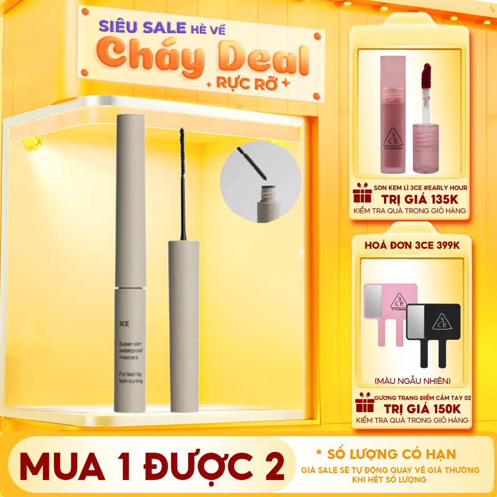 Mascara Siêu Mỏng Không Lem Trôi 3CE Super Slim Wpf Mascara #Black 3g