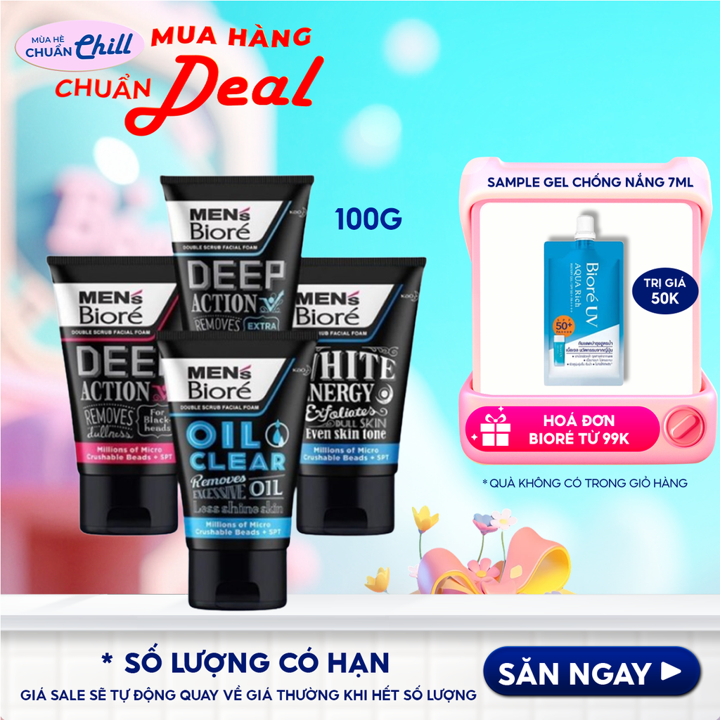 Sữa Rửa Mặt Men's Bioré Chứa Hạt Tác Động Kép Double Scrub Facial Foam 100g