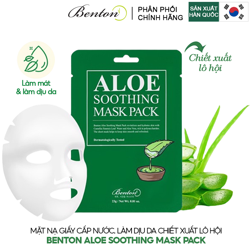 Mặt Nạ Giấy Cấp Nước, Làm Dịu Da Chiết Xuất Lô Hội Benton Aloe Soothing Mask Pack 23g