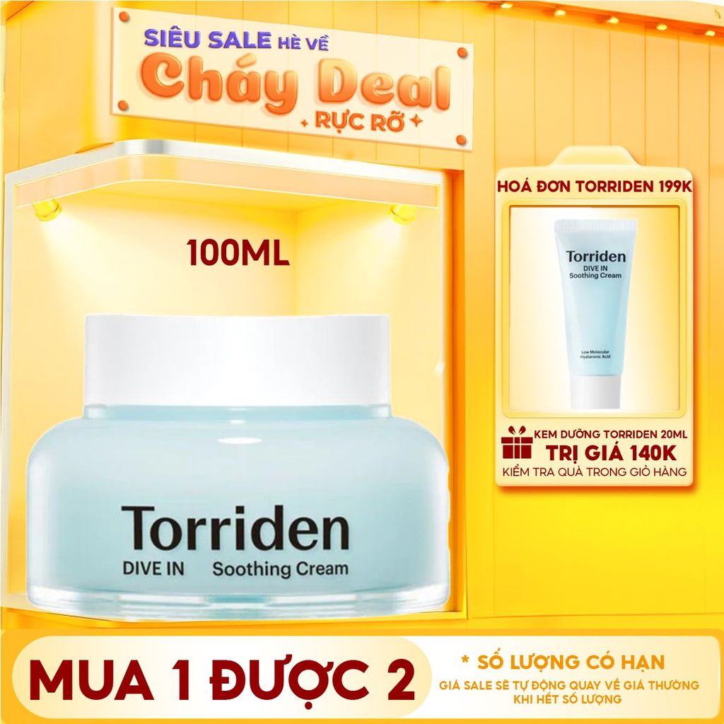 Kem Dưỡng Torriden Làm Dịu, Dưỡng Ẩm, Căng Mịn Da Dive-In Low Molecular Hyaluronic Acid Soothing Cream 100ml