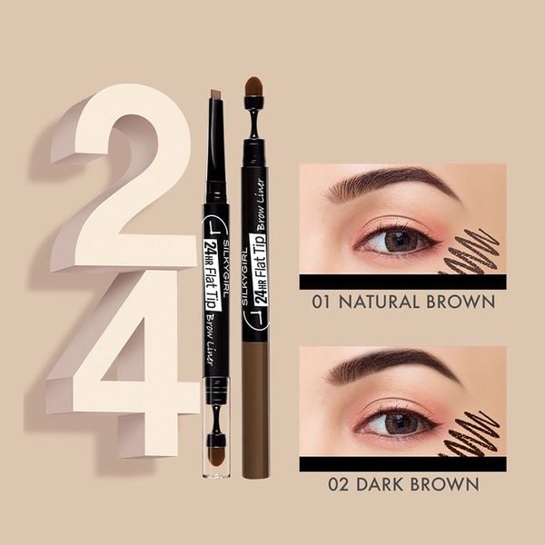  Chì Kẻ Mày Silkygirl Hai Đầu Lâu Trôi 24hr Flat Tip Brow Liner 