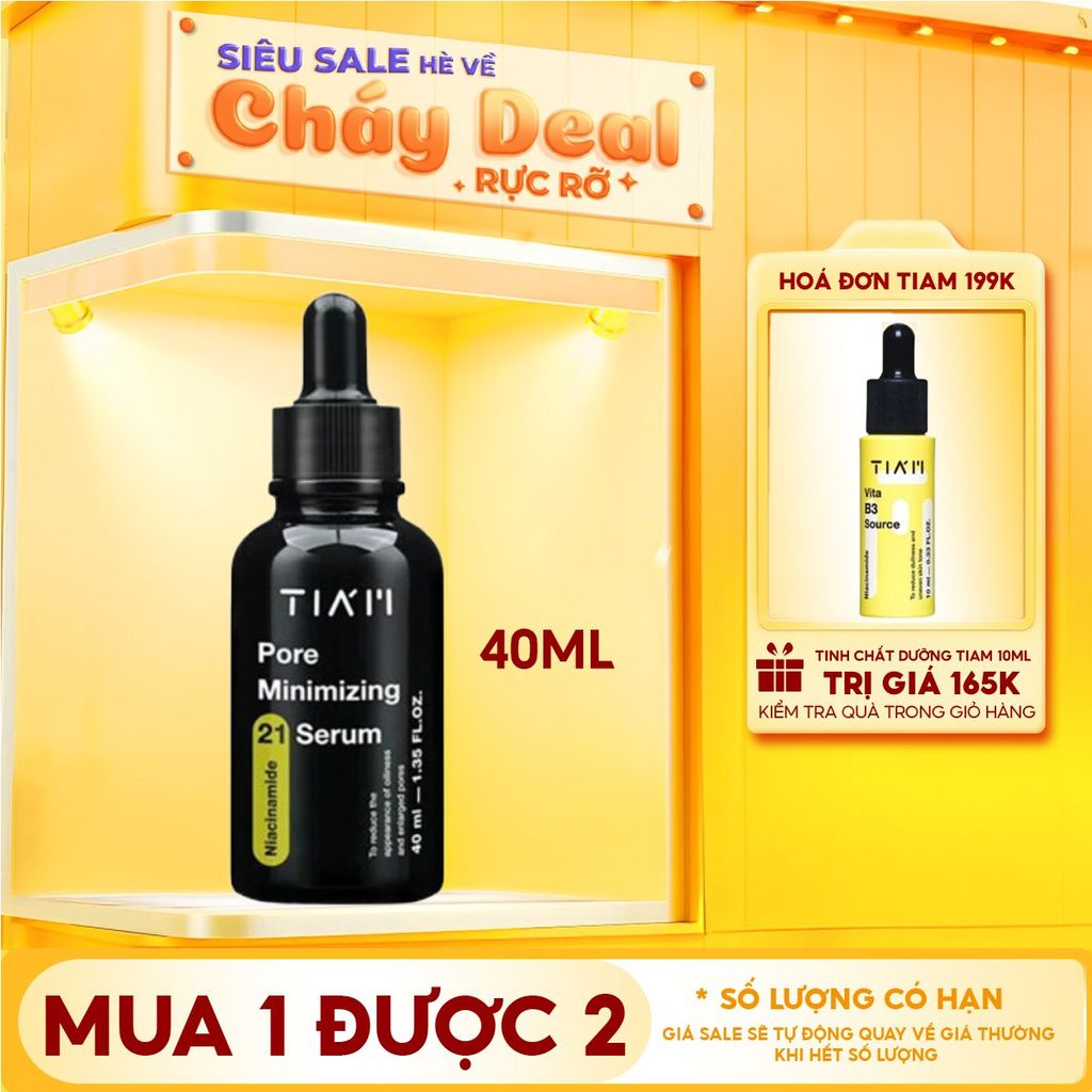 Serum Tiam Kiểm Soát Dầu Nhờn, Thu Nhỏ Lỗ Chân Lông, Làm Đều Màu Da Niacinamide 20% + Zinc 1% Tiam Pore Minimizing 21 Serum 40ml