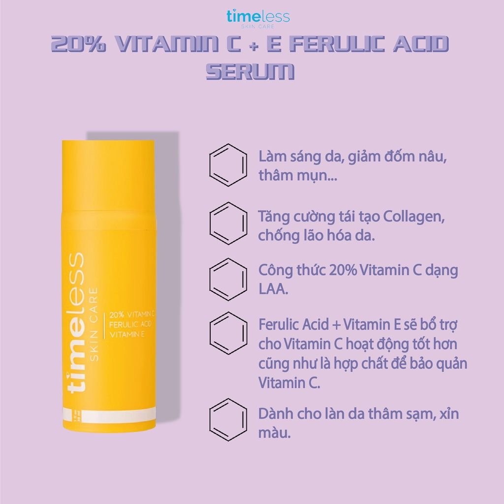 Serum Timeless Tinh Chất Dưỡng Trắng Da Giảm Thâm Serum Timeless 20% Vitamin C + E + Ferulic Acid 30ml