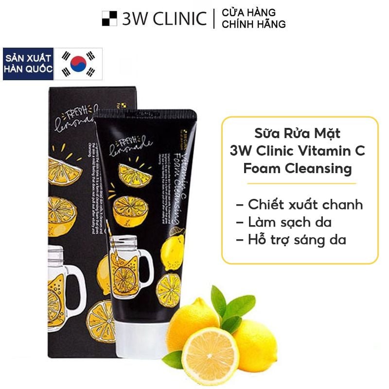 [100ml] Sữa Rửa Mặt Hỗ Trợ Sáng Da Chiết Xuất Chanh 3W Clinic Vitamin C Foam Cleansing - Fresh Lemonade