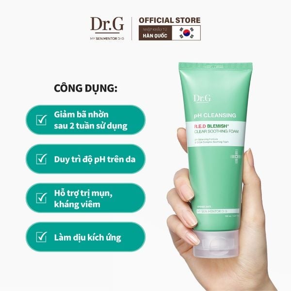 Sữa Rửa Mặt Dr.G Làm Sạch Sâu, Hỗ Trợ Ngăn Ngừa Mụn Dành Cho Da Mụn, Nhạy Cảm R.E.D Blemish Clear Soothing Foam 150ml