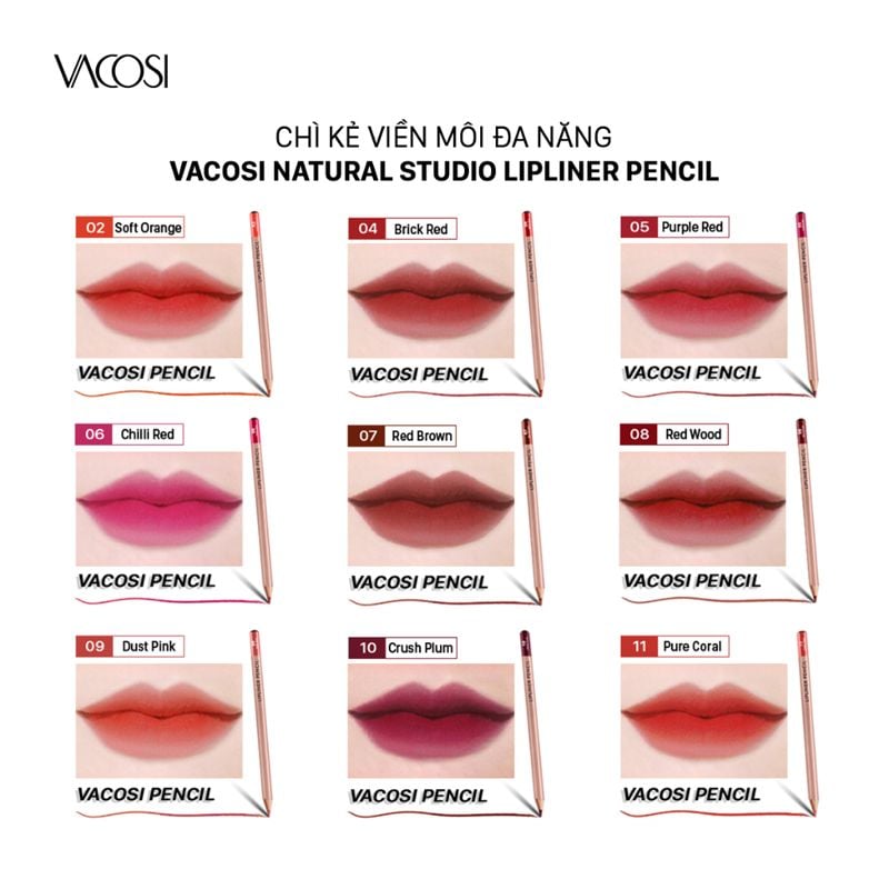 Chì Kẻ Viền Môi Vacosi Natural Studio Lipliner Pencil VL01 - 09