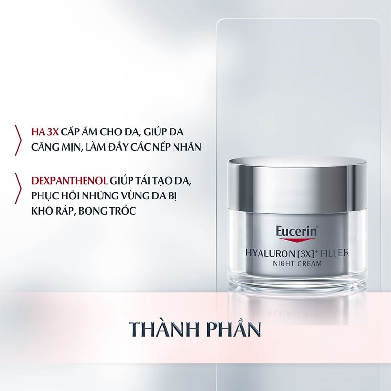Kem Dưỡng Ẩm Eucerin Ban Đêm, Giảm Nếp Nhăn Anti-age Hyaluron 3X Filler Night Cream 50ml
