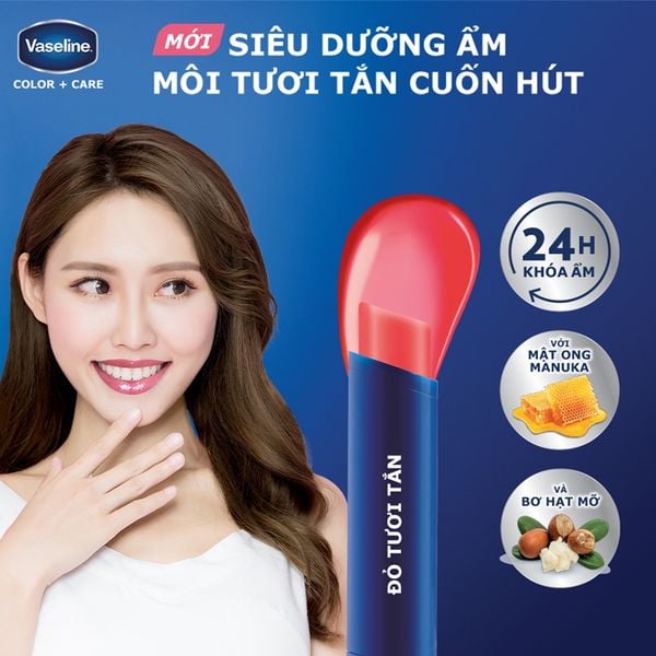  Son Dưỡng Môi Vaseline Dưỡng Ẩm Môi Mềm Mại Lip Care Colour + Care 3g 