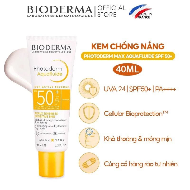 Kem Chống Nắng Hóa Học Bioderma Kiểm Soát Dầu, Không Màu Photoderm Aquafluide SPF50+/PA++++ 40ml