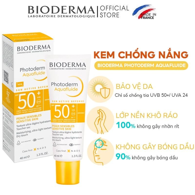 Kem Chống Nắng Hóa Học Bioderma Kiểm Soát Dầu, Không Màu Photoderm Aquafluide SPF50+/PA++++ 40ml