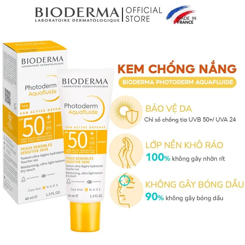 Kem Chống Nắng Hóa Học, Kiểm Soát Dầu, Không Màu Bioderma Photoderm Aquafluide SPF50+/PA++++ 40ml