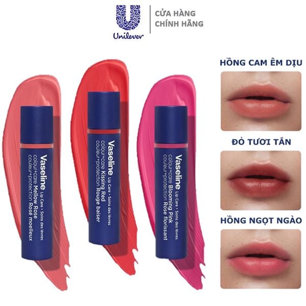  Son Dưỡng Môi Vaseline Dưỡng Ẩm Môi Mềm Mại Lip Care Colour + Care 3g 