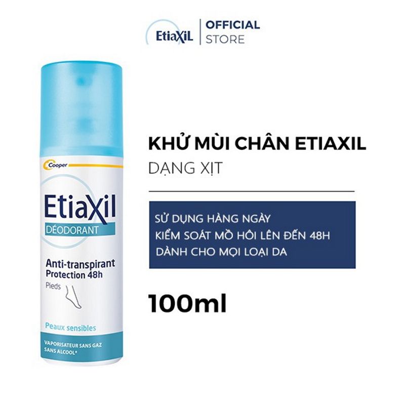 Xịt Khử Mùi Hỗ Trợ Cải Thiện Mùi Hôi Chân Etiaxil Deodorant Anti-transpirant 48h Pieds 100ml