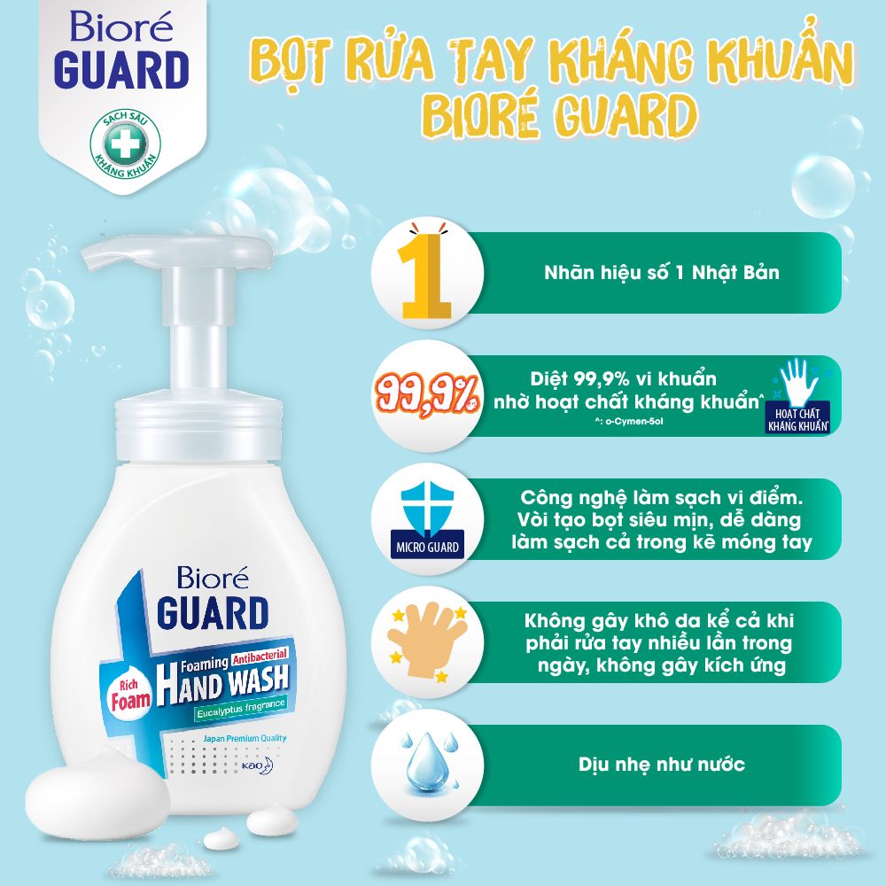 [250ml] Nước Rửa Tay Tạo Bọt Kháng Khuẩn Bioré Guard Foaming Hand Wash